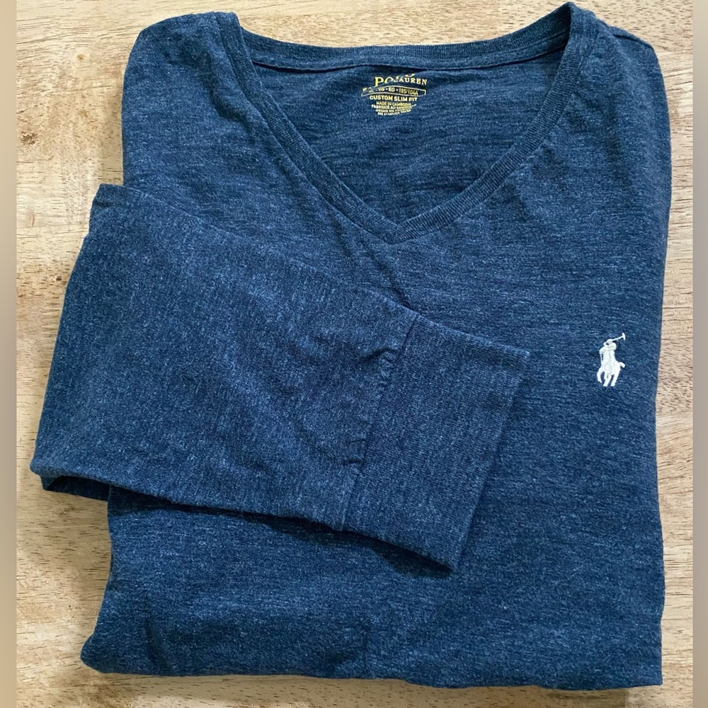 Polo Ralph Lauren Custom Slim Fit Men’s Sz XL Slate Blue Long‎ Sleeve V-Neck Tee